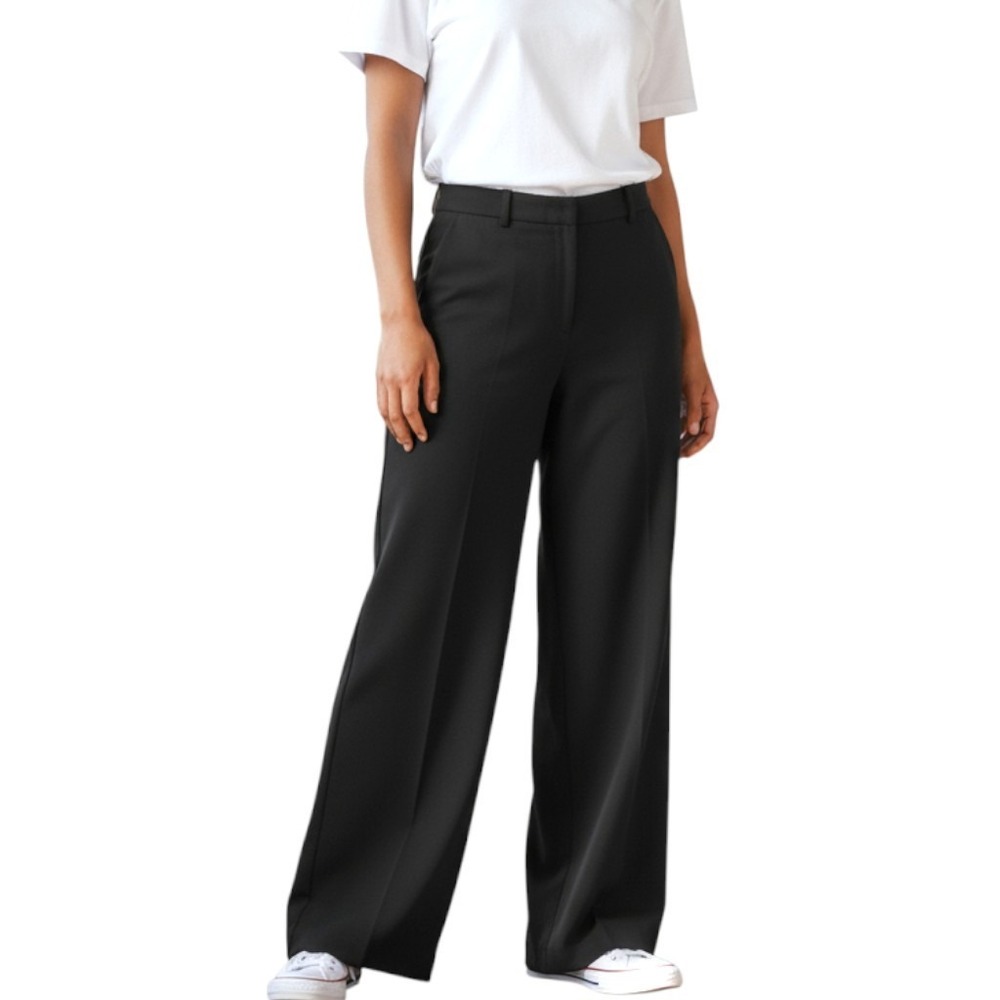 Banana Republic Womens Black Wide Leg Linen Dress Pants Sz 8 Career Work Classic